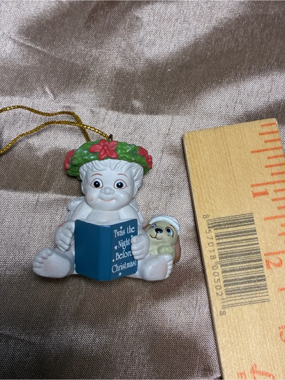 Dreamcycles White Cherub CHRISTMAS Holiday Ornament - with a puppy